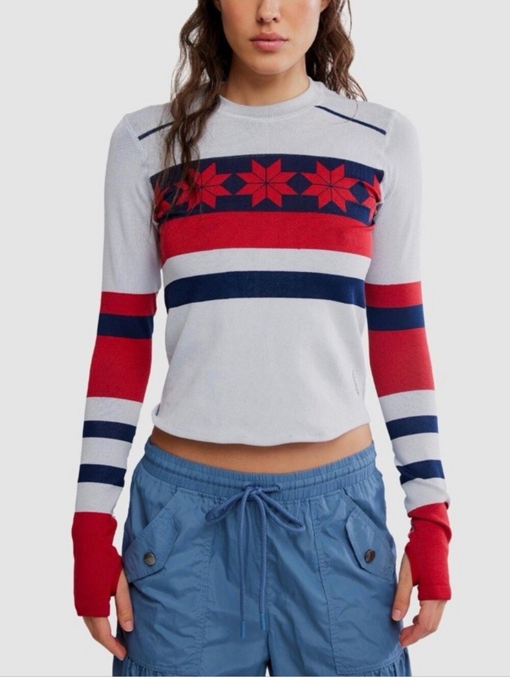 NWOT Free People Movement Myoko Jacquard Thermal Layer Top $98 XS/S
